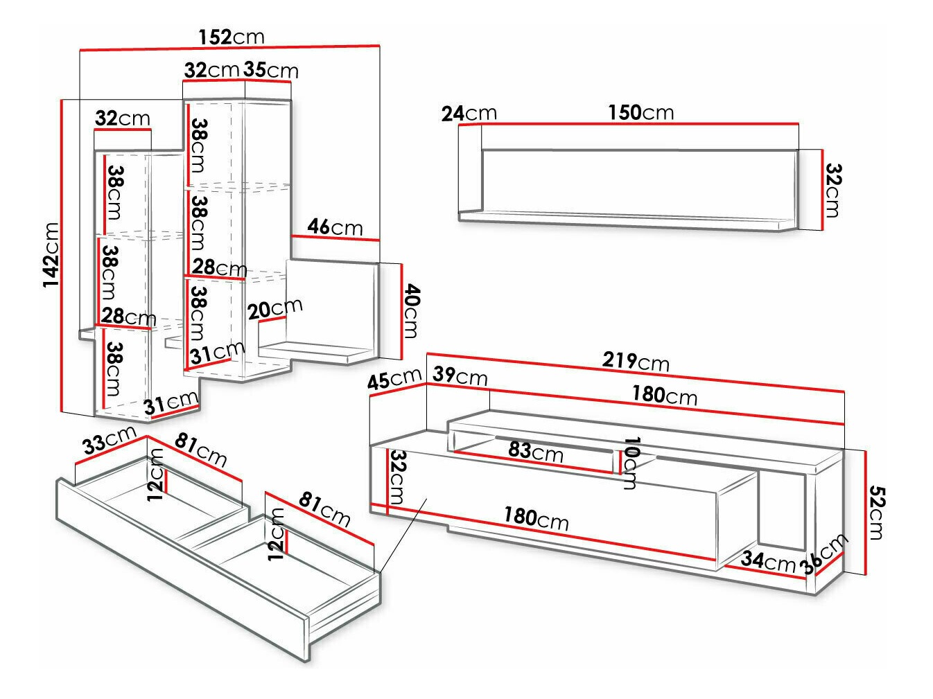 Olohuonesetti Lutiva 100 (Valkoinen + Betoni)