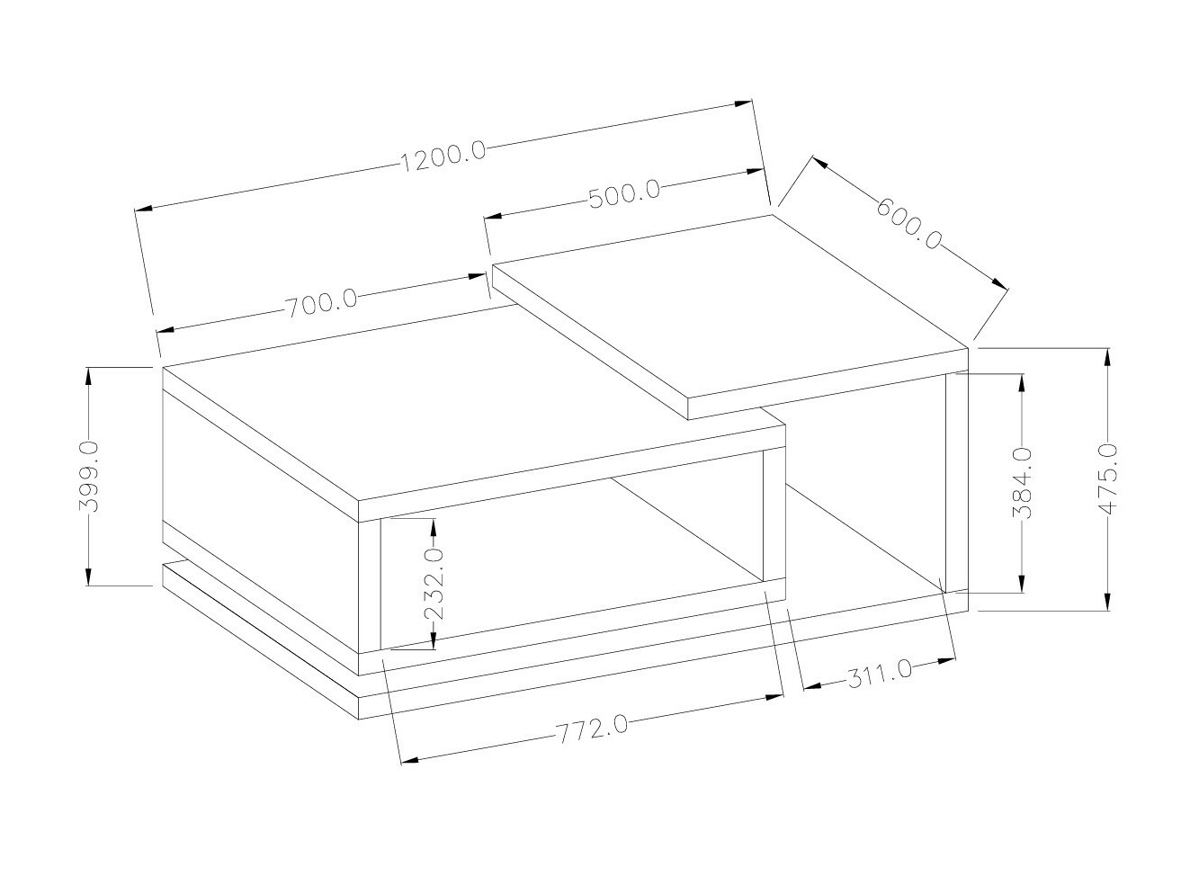 Sohvapöytä Lutiva 104 (Matera-harmaa + Tumma kuusi)