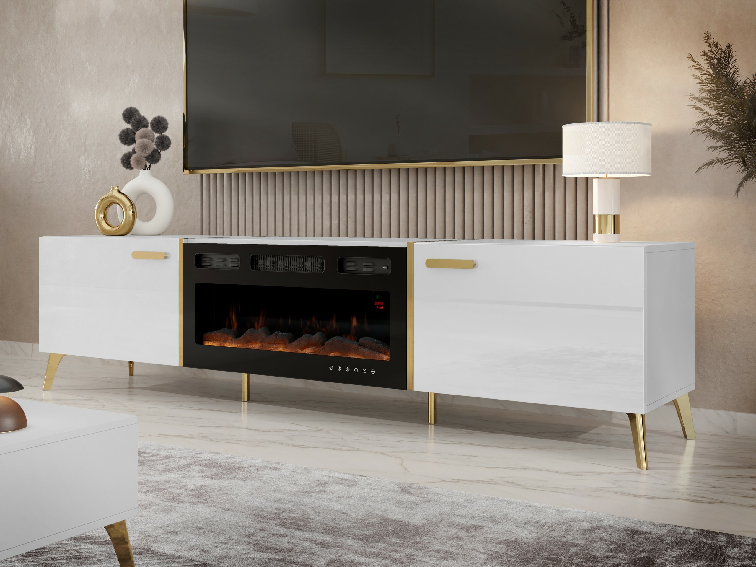 TV-taso Comfivo Teslomo 112 (Valkoinen + Kiiltävä valkoinen)