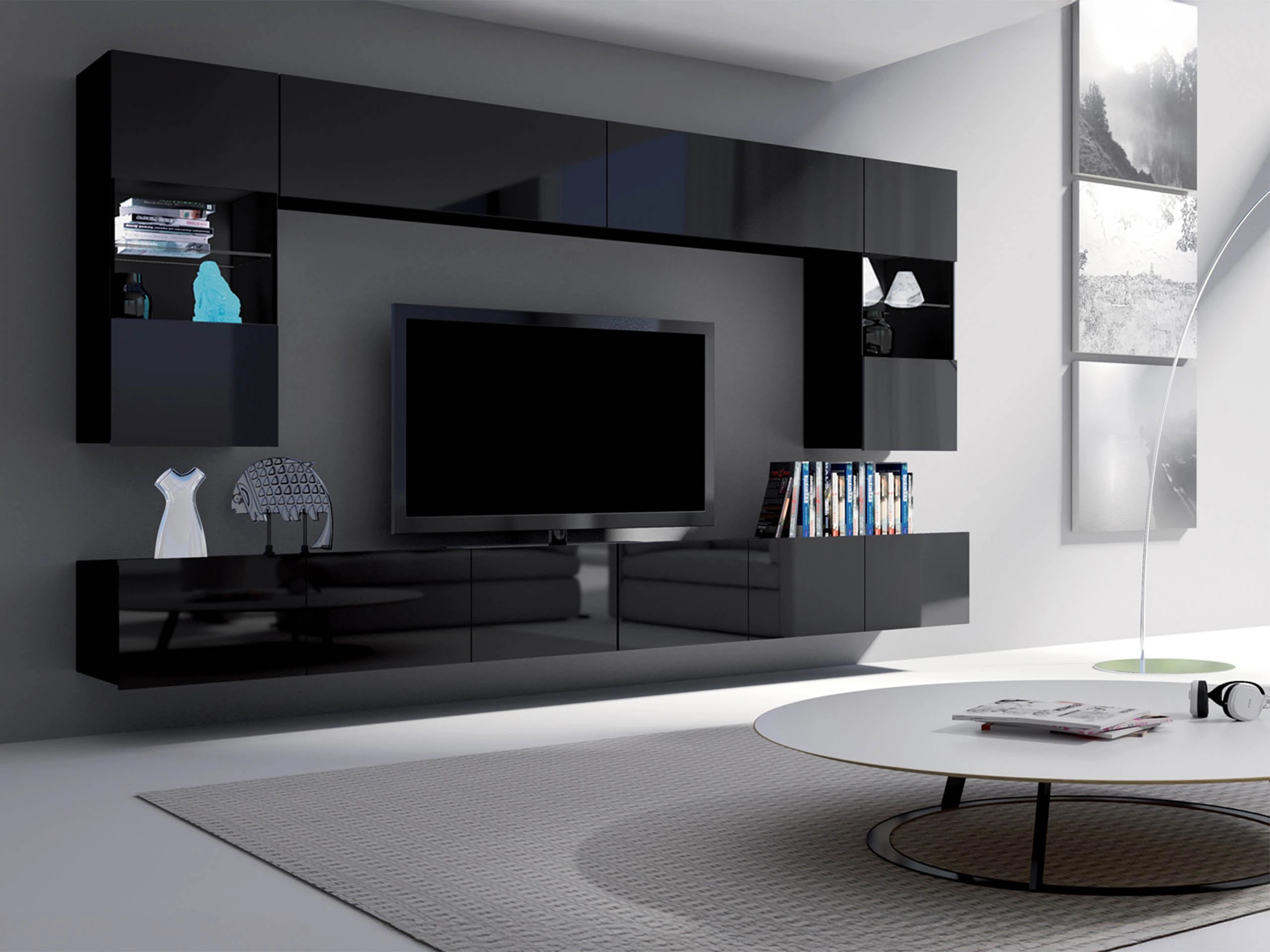 Seinäkaappi Remus (Musta + Kiiltävä musta)