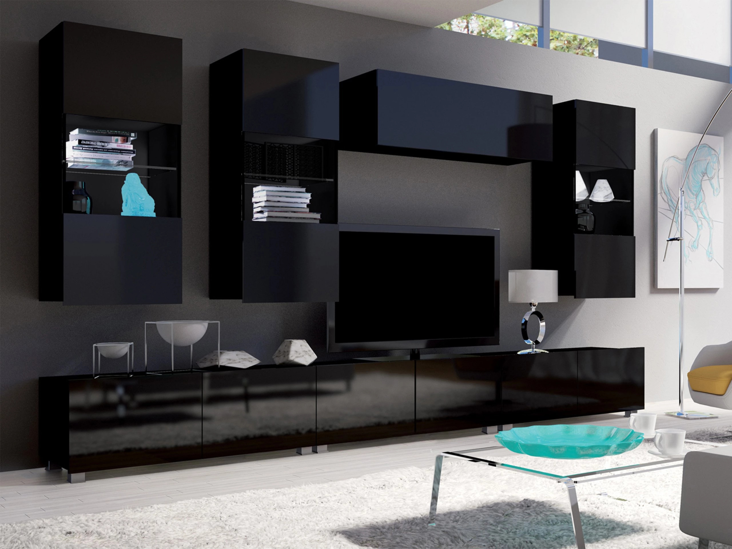 Seinäkaappi Remus I (Musta + Kiiltävä musta)