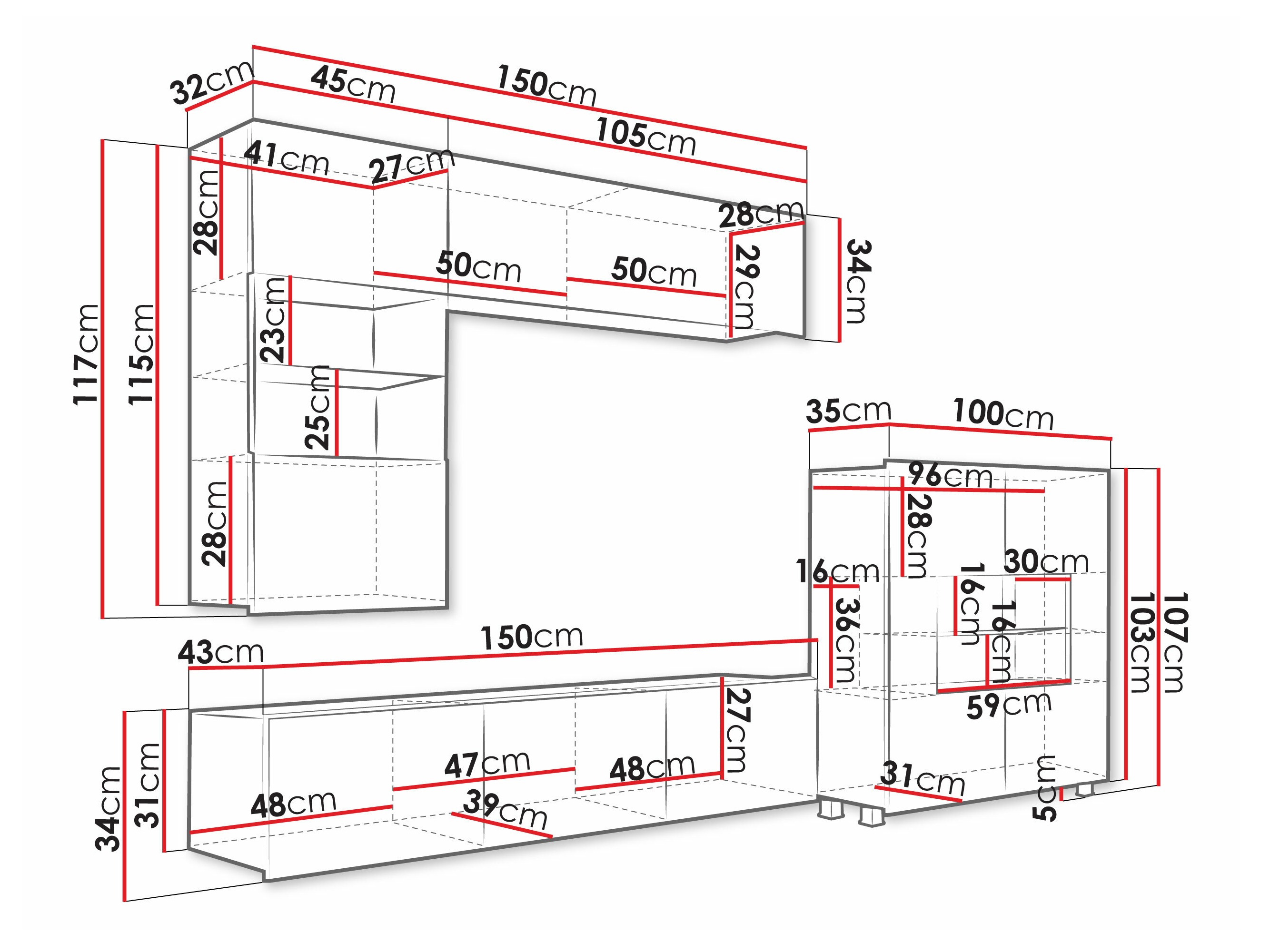 Olohuonesetti Remus III (Musta + Kiiltävä musta)