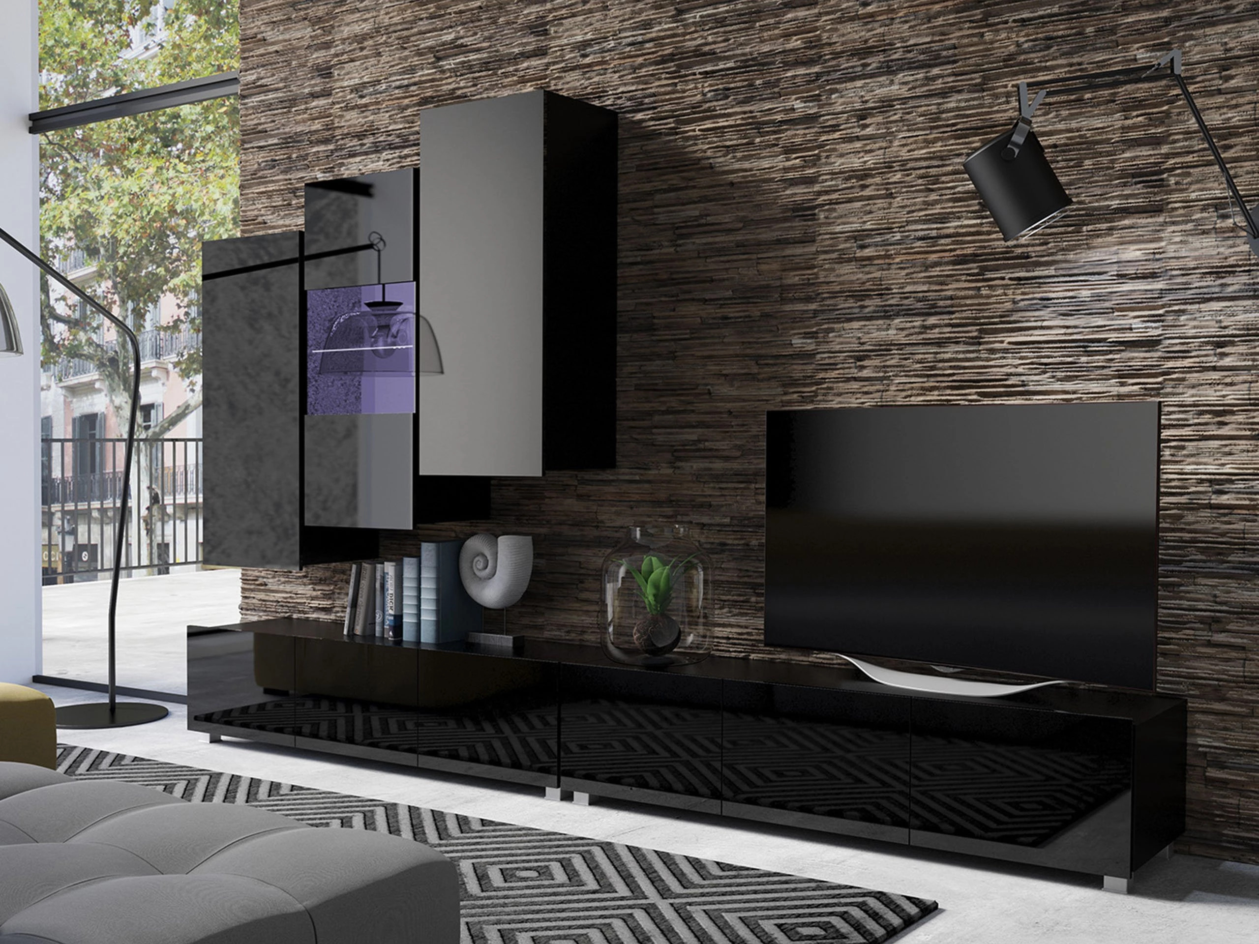 Olohuonesetti Tivdalu 133 (Musta + Kiiltävä musta)