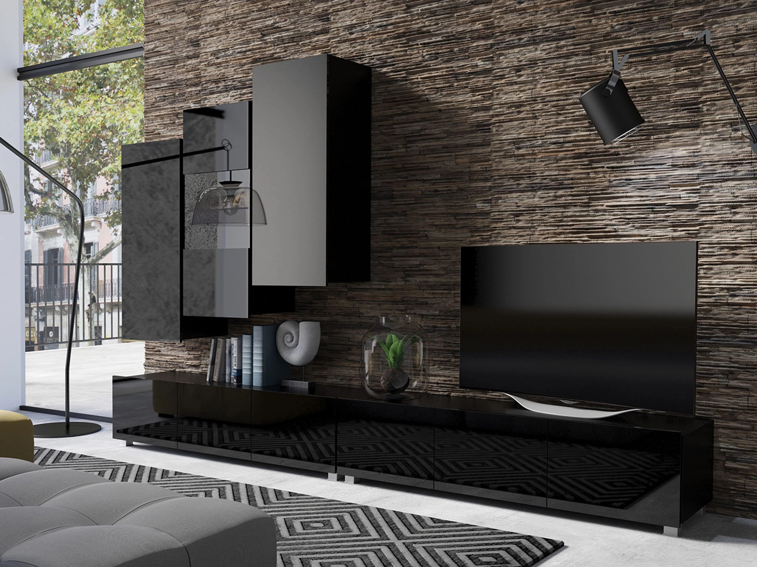 Seinäkaappi Remus III (Musta + Kiiltävä musta)