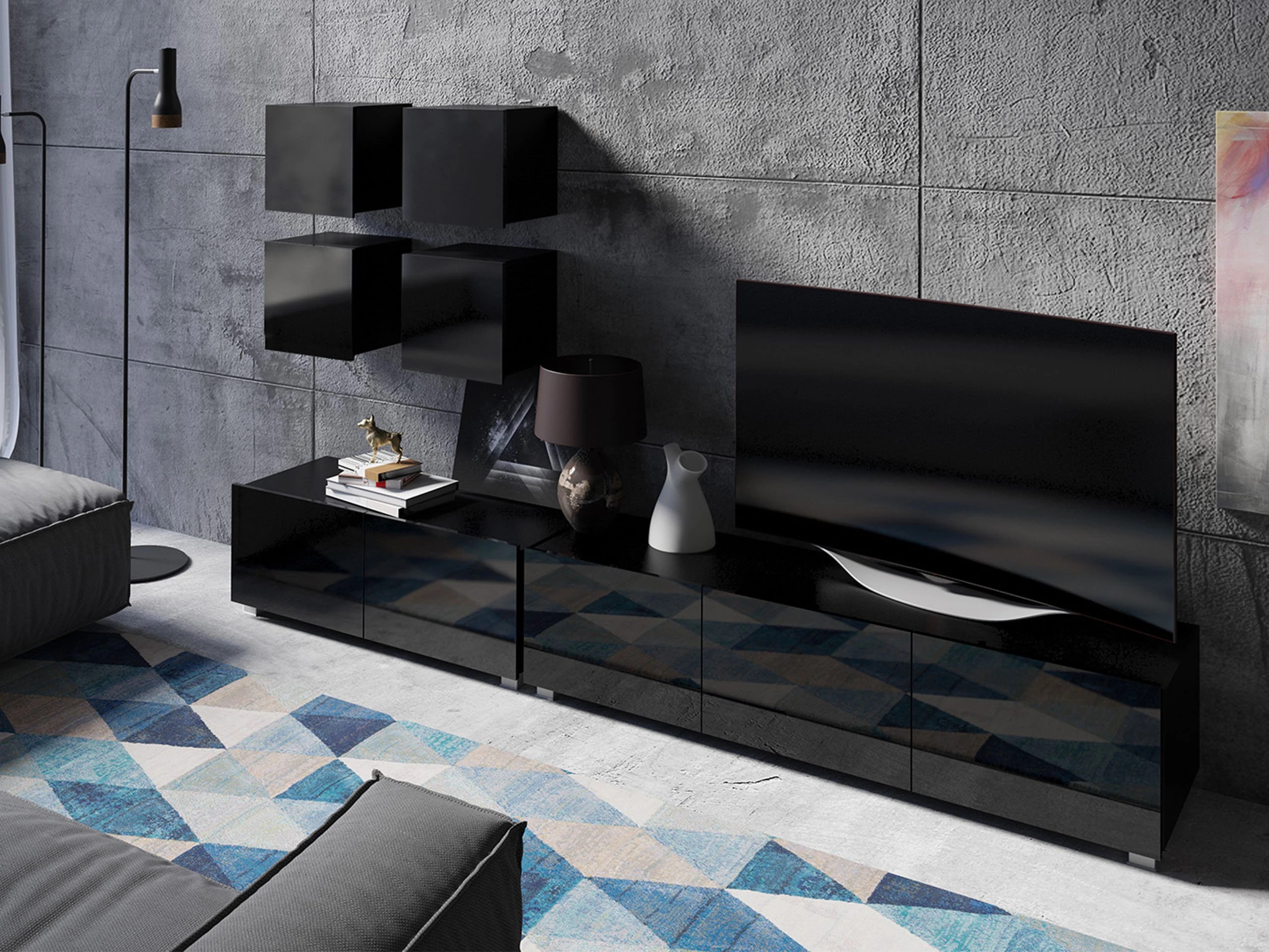 Olohuonesetti Remus XVIII (Musta + Kiiltävä musta)