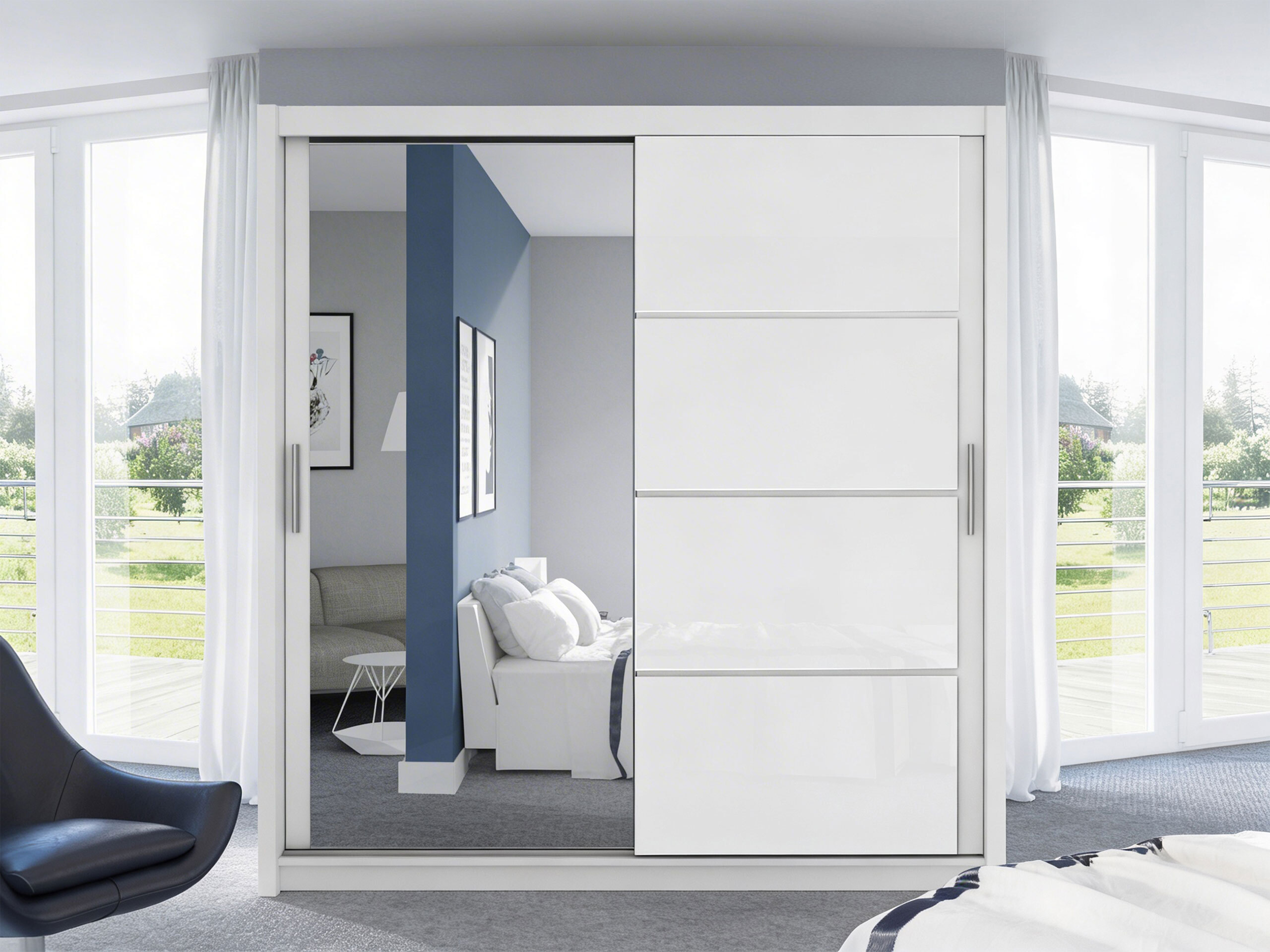 Vaatekaappi Honolulu 111 (Valkoinen + Kiiltävä valkoinen)