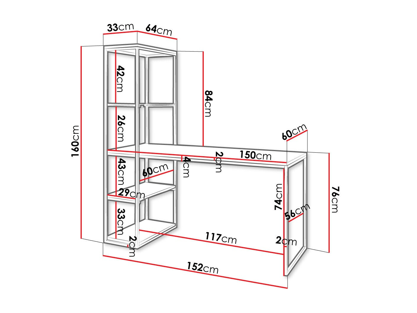 Työpöytä Oswego 107 (Ruskea + Musta)