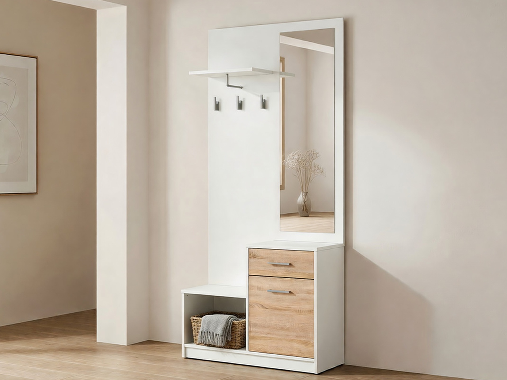 Eteissetti Novsore 121 (Valkoinen + Sonoma-tammi)