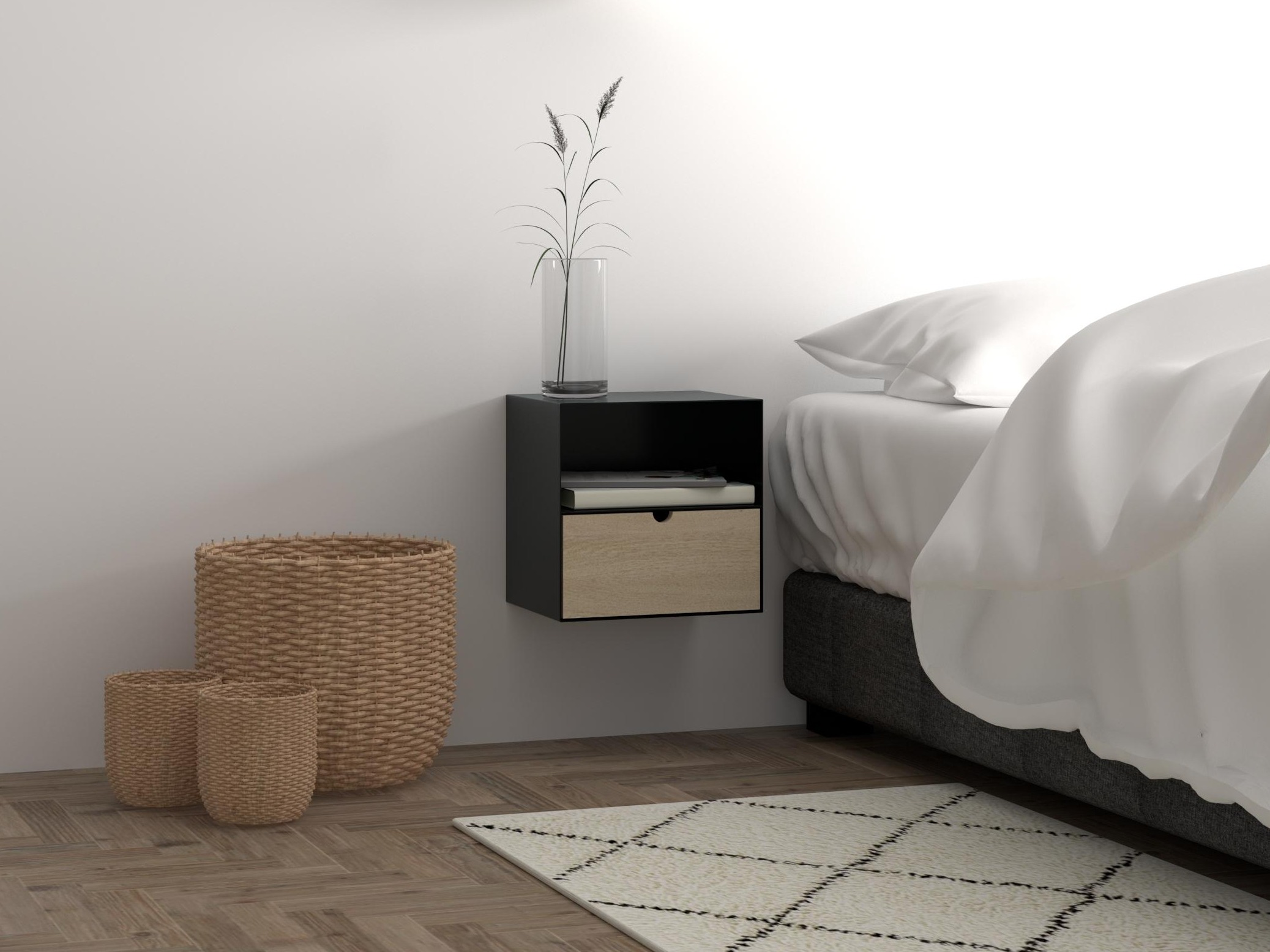 Yöpöytä Norsica 375 (Musta + Vaalea puu)