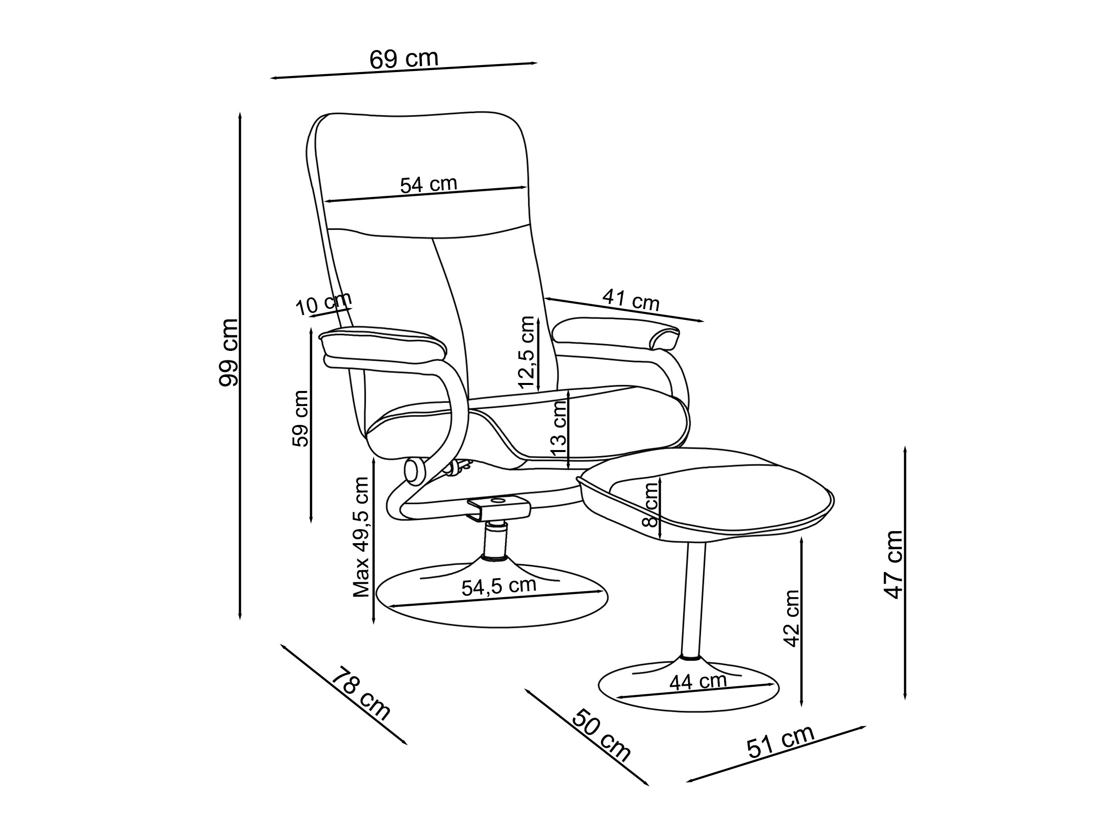Kallistuva nojatuoli Denton 1540 (Harmaa)