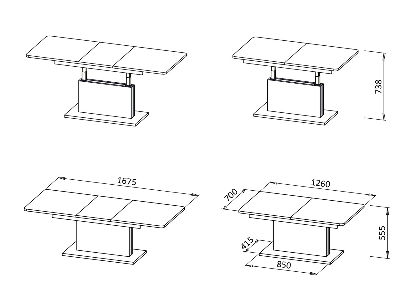 Muunnettava sohvapöytä Houston 1253 (Wotan tammi + Musta)