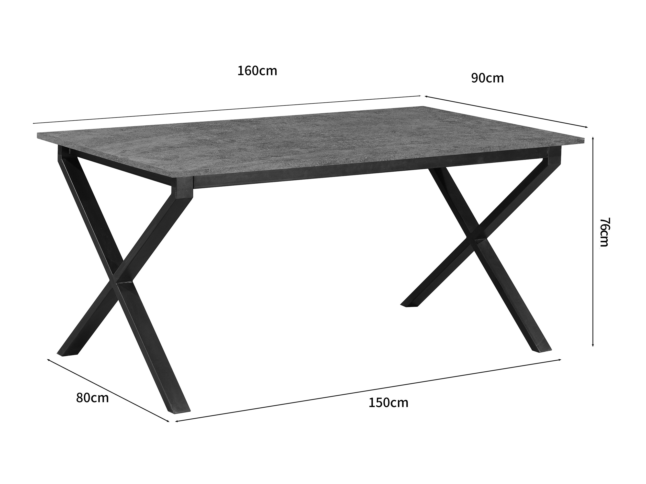 Pöytä Denton 1555 (Musta + Betoni)