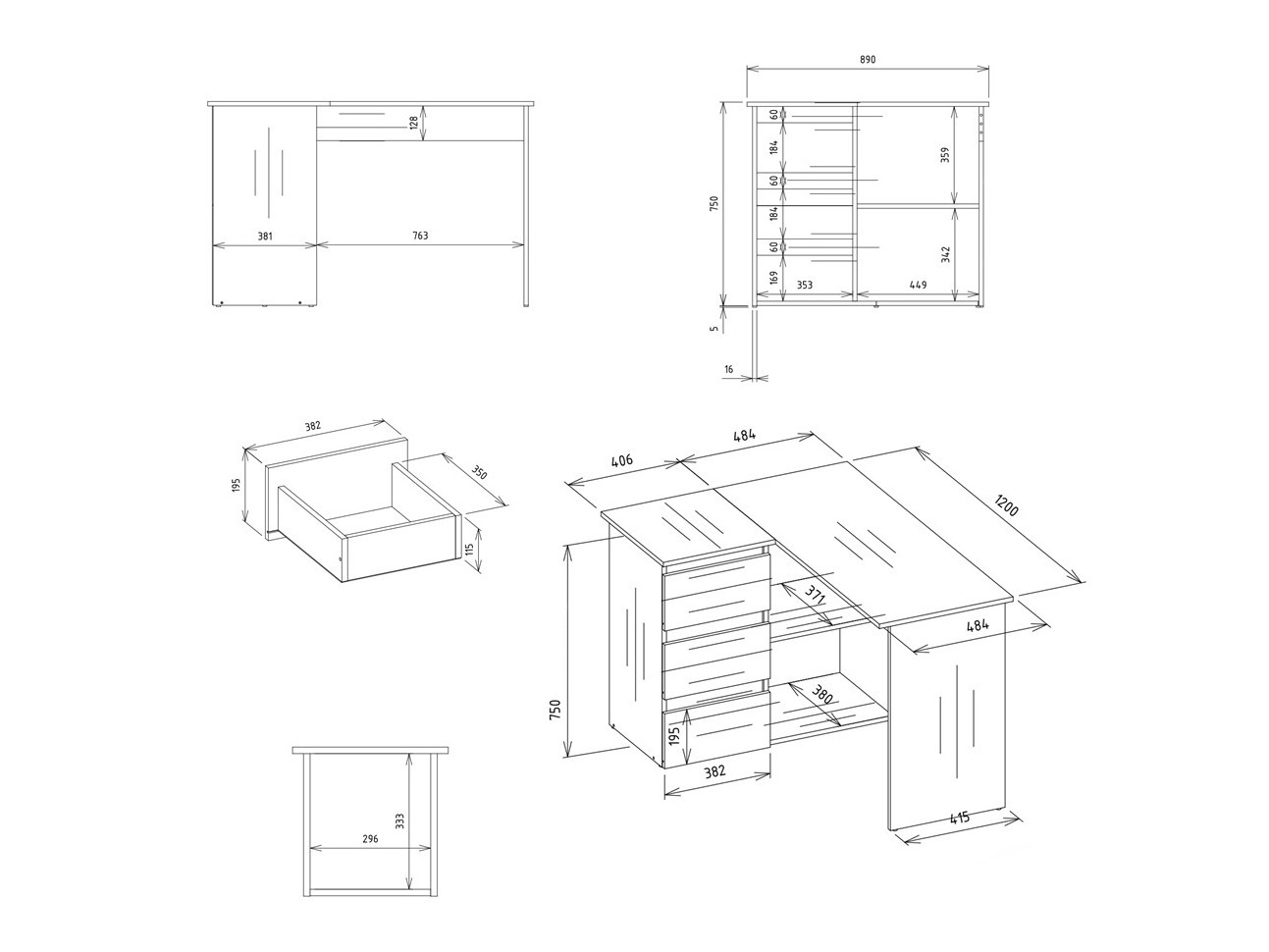 Kulmapöytä Mandeville 365 (Vasen)