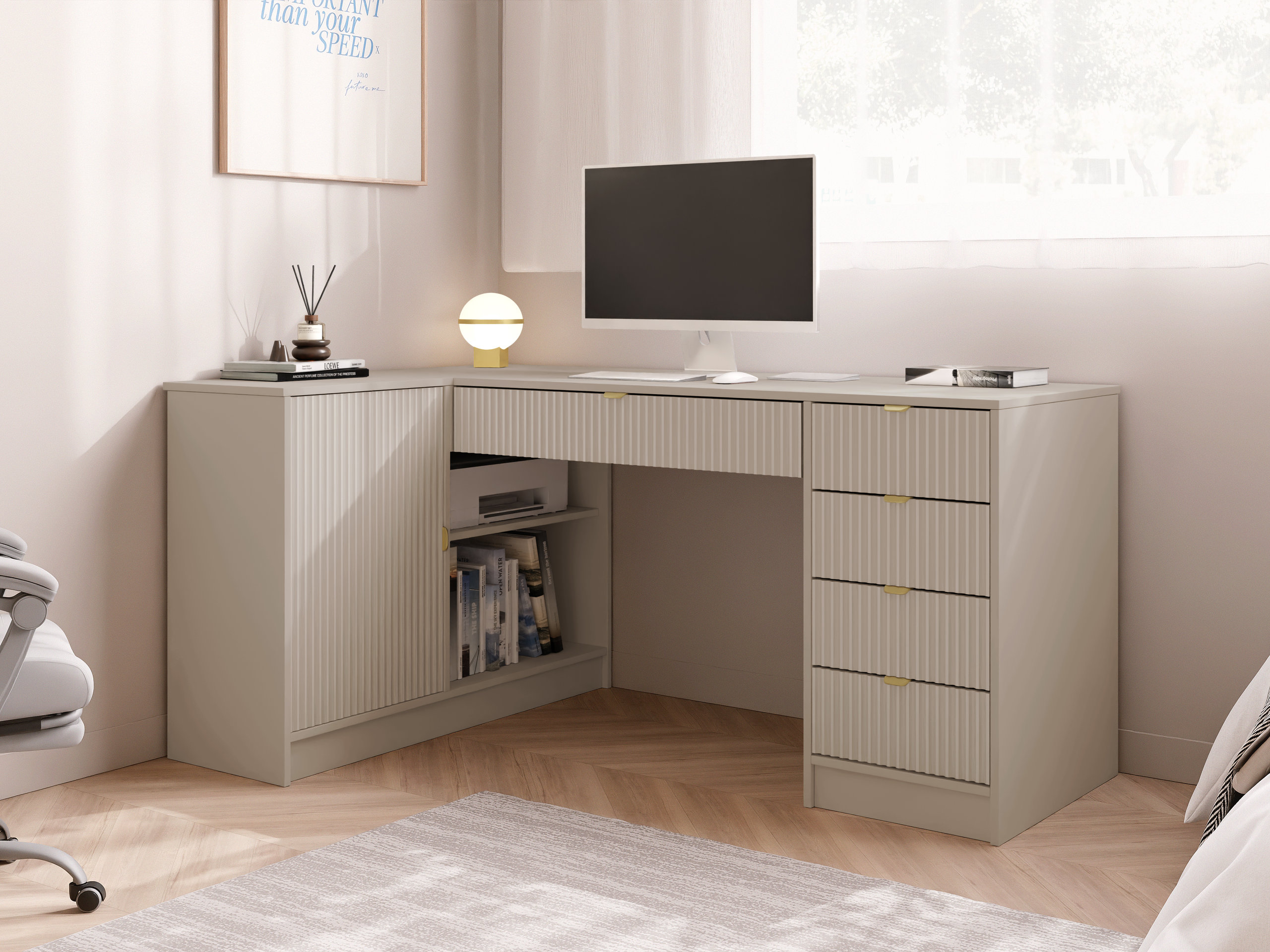 Kulmapöytä Comfivo Papilio II (Beige)