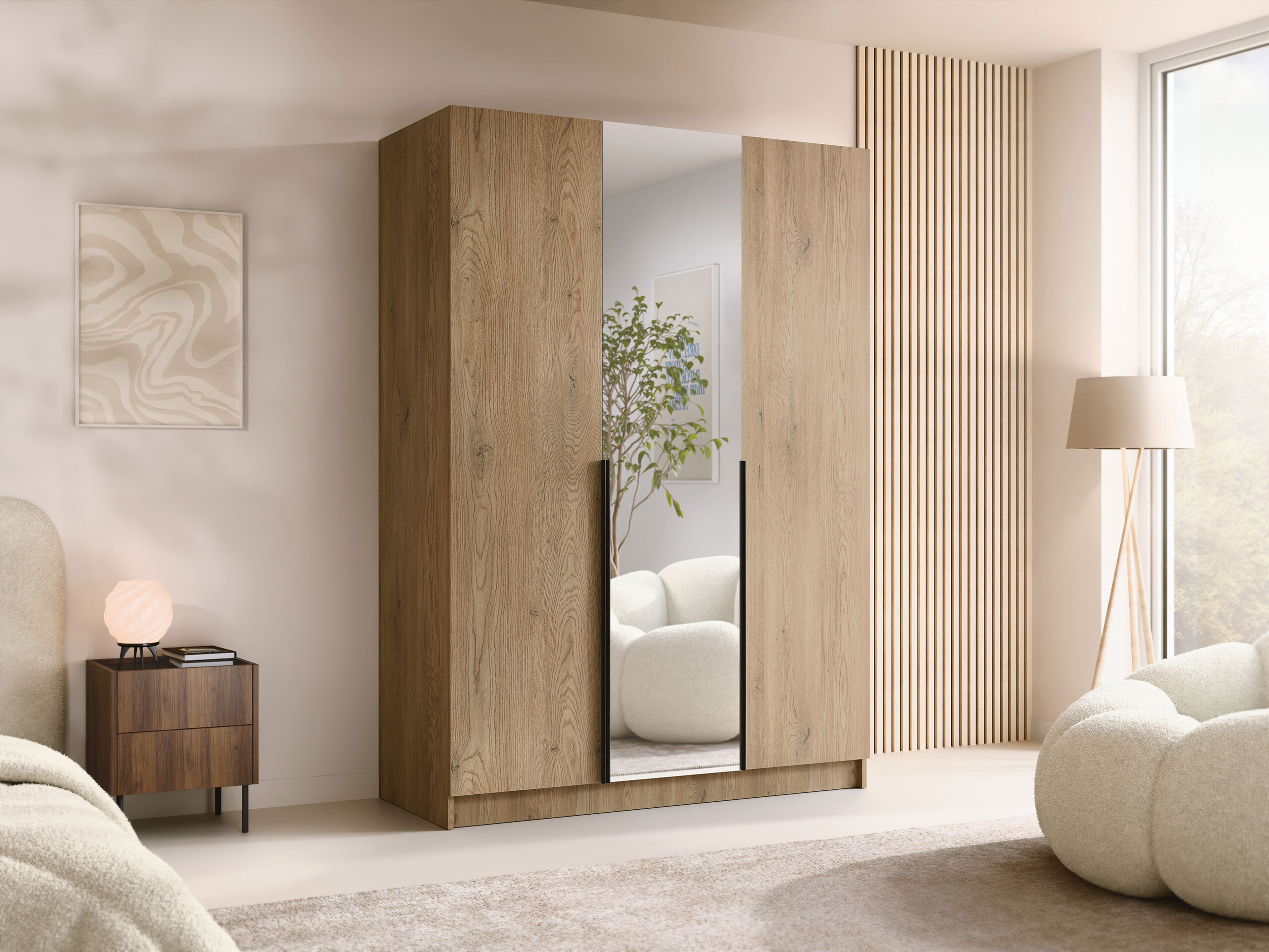 Vaatekaappi Closico Decoron II (Vaalea puu + Musta)