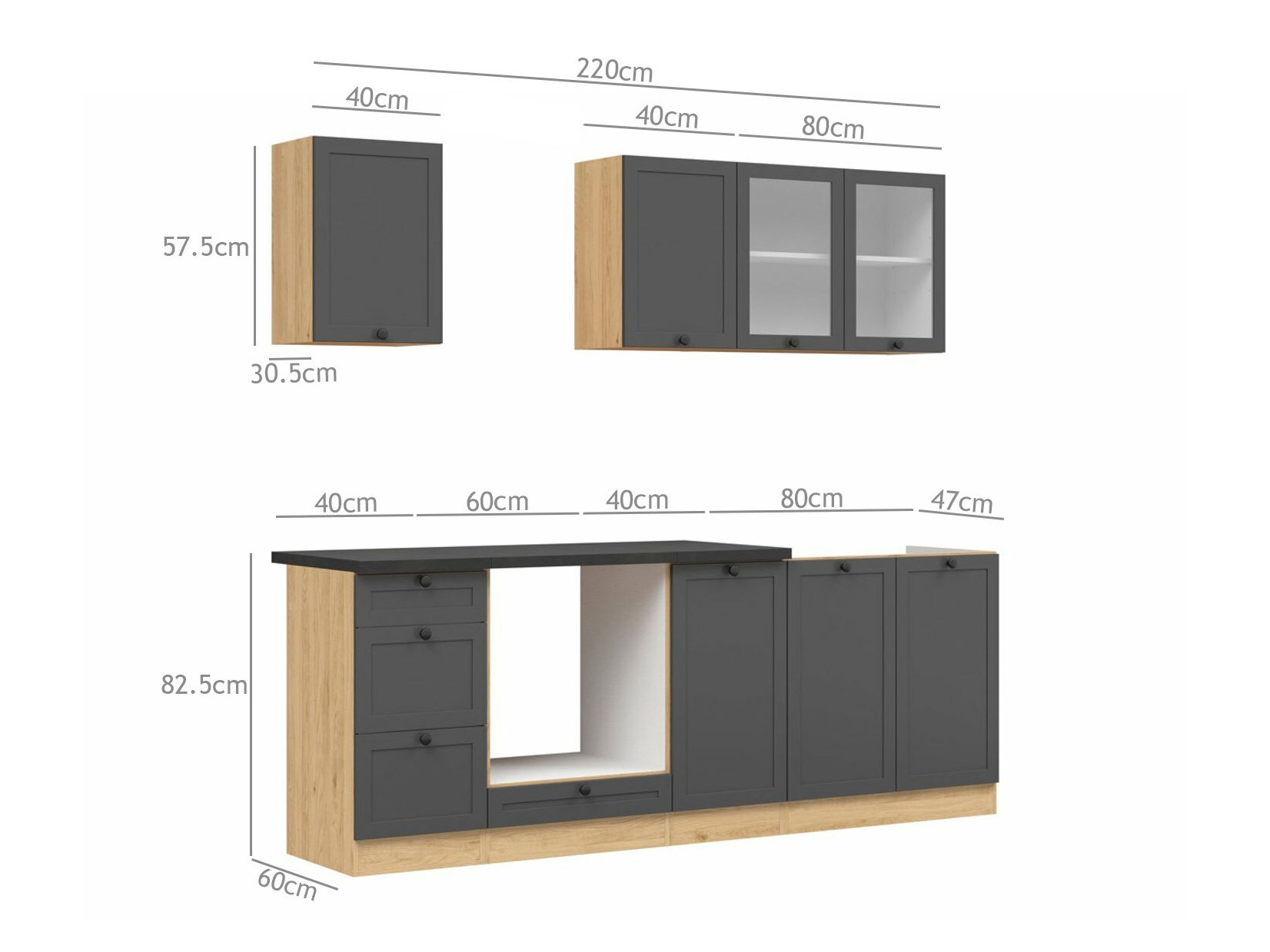 Moduulikeittiöryhmä Classic Grey Oak 117
