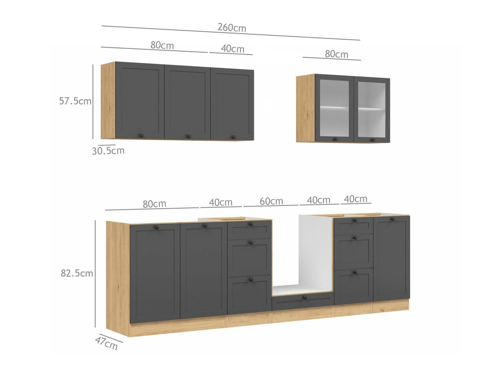 Moduulikeittiöryhmä Classic Grey Oak 118