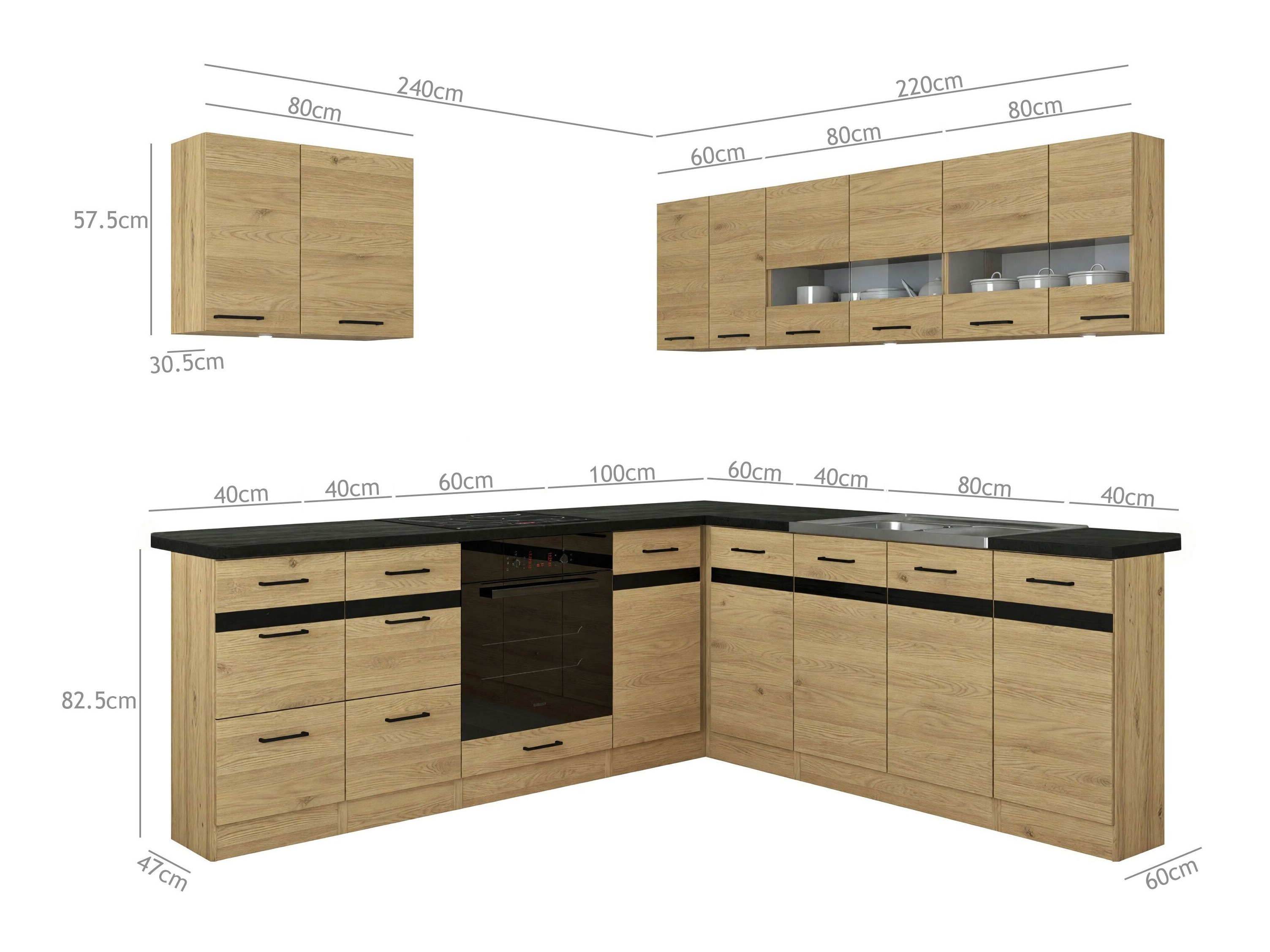 Moduulikeittiöryhmä Classic Grey Oak 121