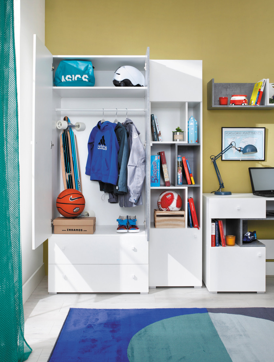 Vaatekaappi Omaha J102 (Valkoinen + Betoni)