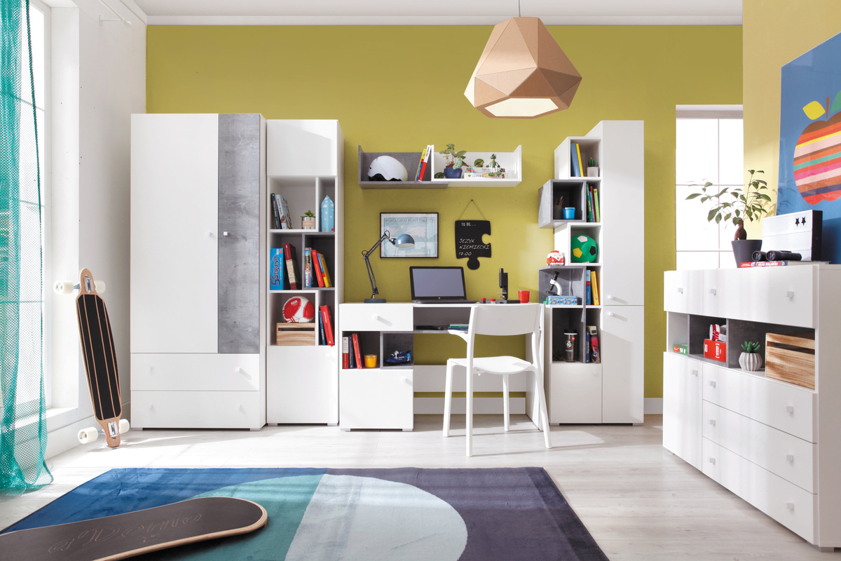 Vaatekaappi Omaha J102 (Valkoinen + Betoni)