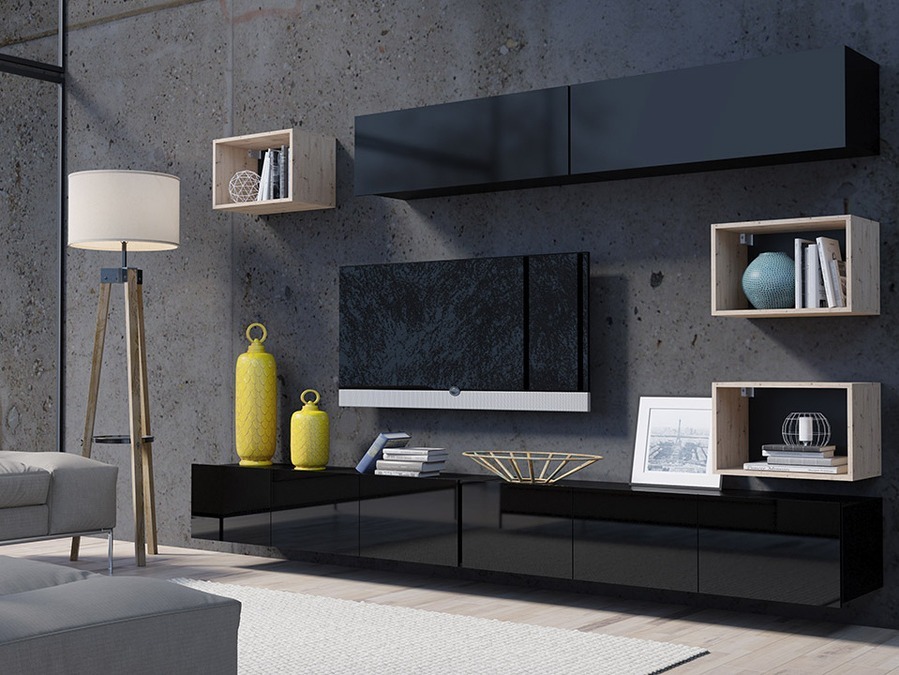 Olohuonesetti Remus XXXI (Musta + Kiiltävä musta + Artisaanitammi)