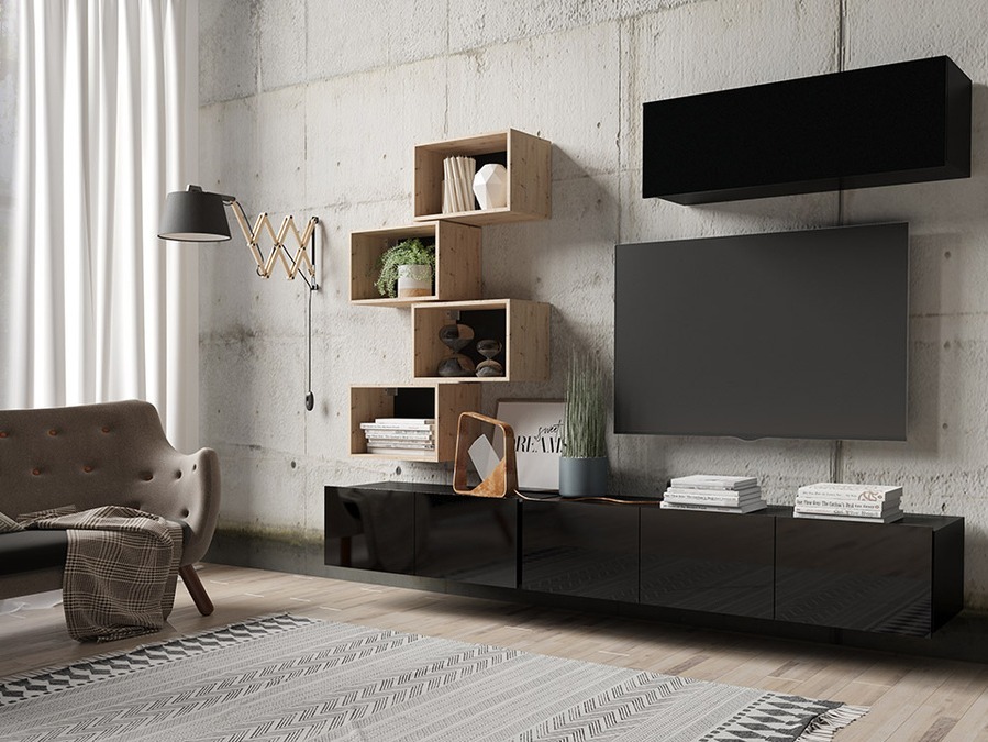 Olohuonesetti Tivdalu 149 (Musta + Kiiltävä musta + Artisaanitammi)