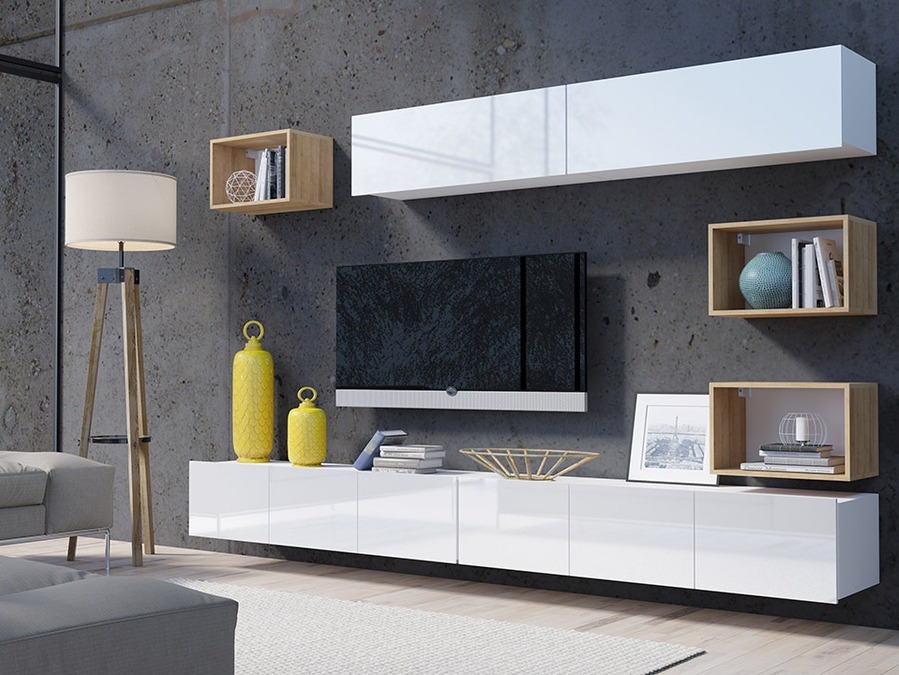 Olohuonesetti Tivdalu 151 (Valkoinen + Kiiltävä valkoinen + Kultainen tammi)