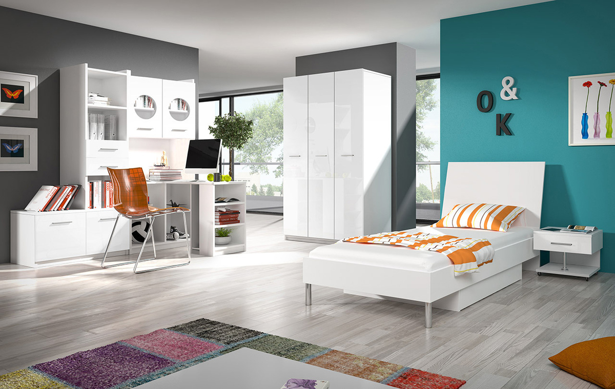 Vaatekaappi Campus (Valkoinen + Kiiltävä valkoinen)